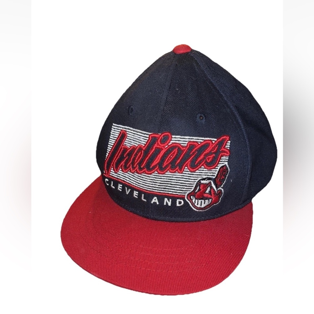 Cleveland Indian’s MLB Script Snapback Hat - Navy Blue Vintage 90s Y2K NWT - Picture 2 of 6